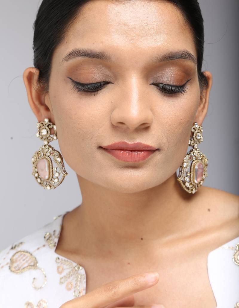 Peach stone drop earrings