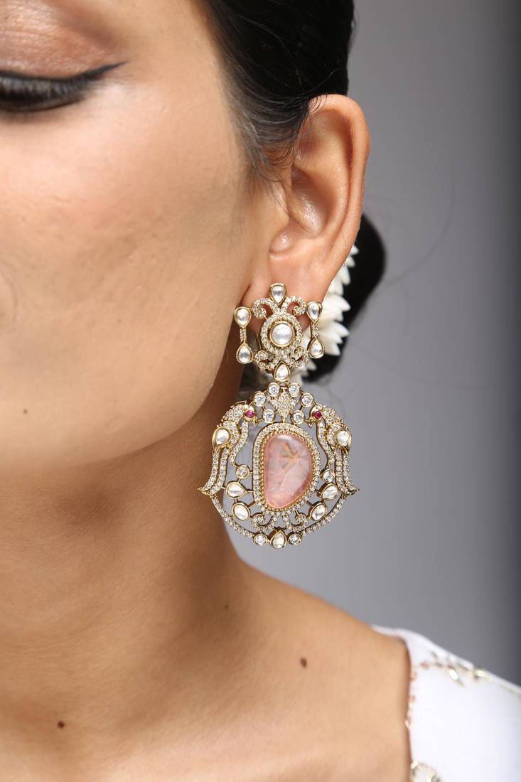 Peach stone drop earrings