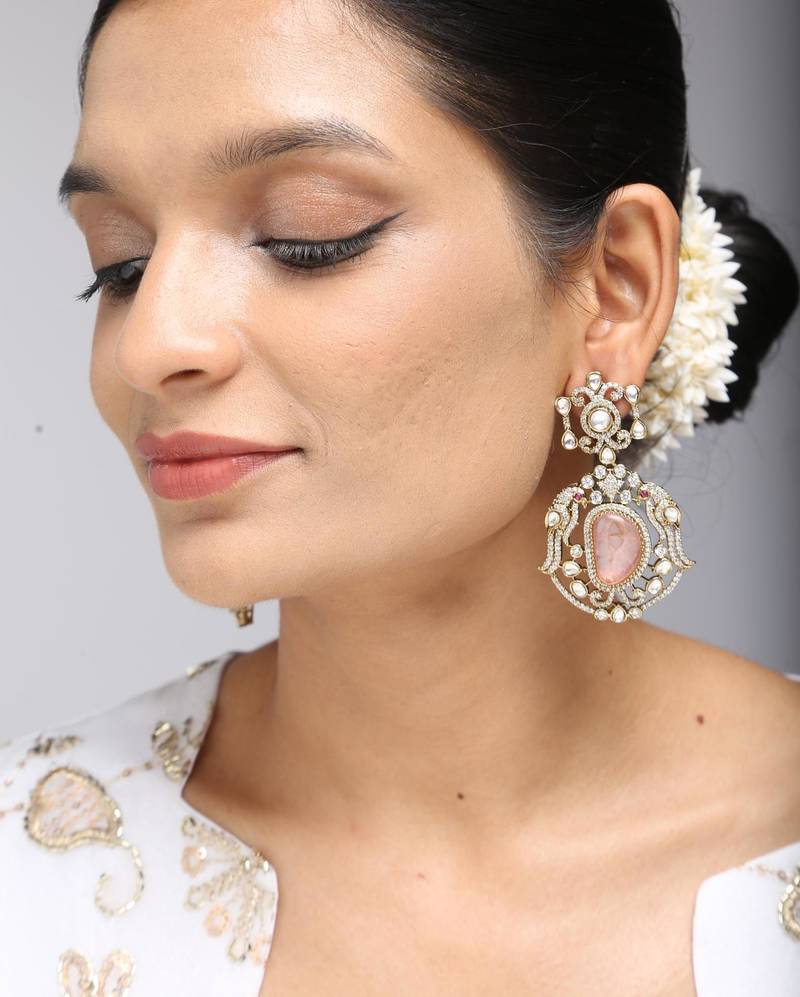 Peach stone drop earrings