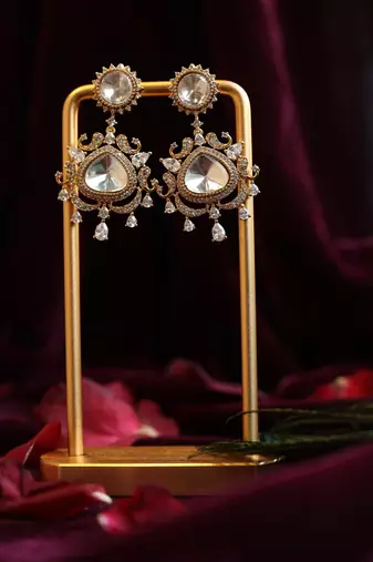 Peacock-inspired kundan drops