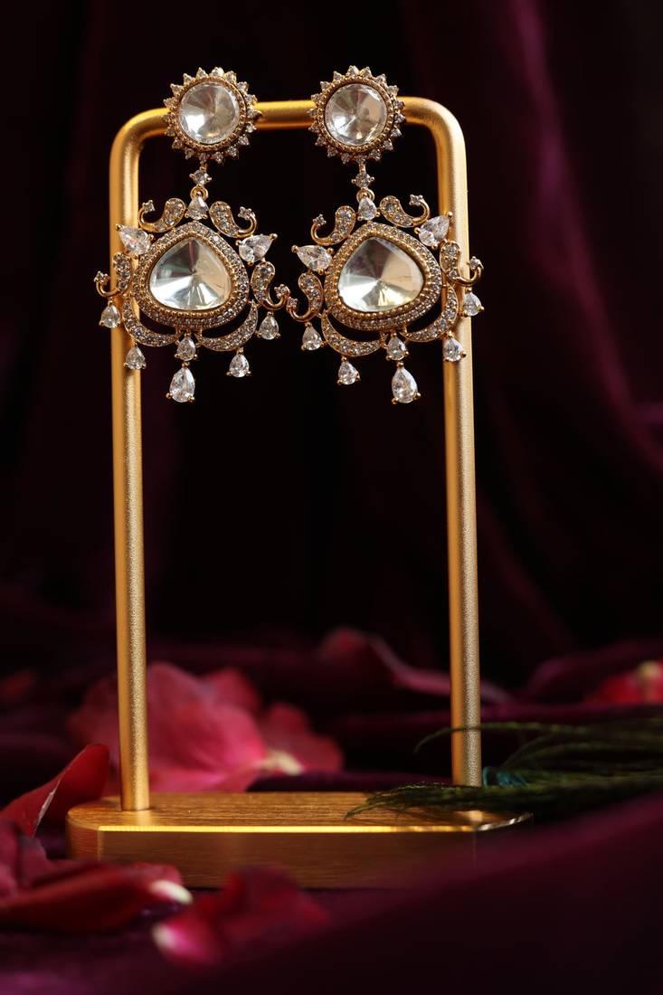 Peacock-inspired kundan drops