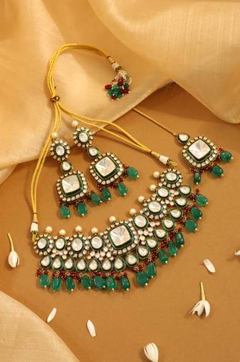 Meenakari emerald & polki choker