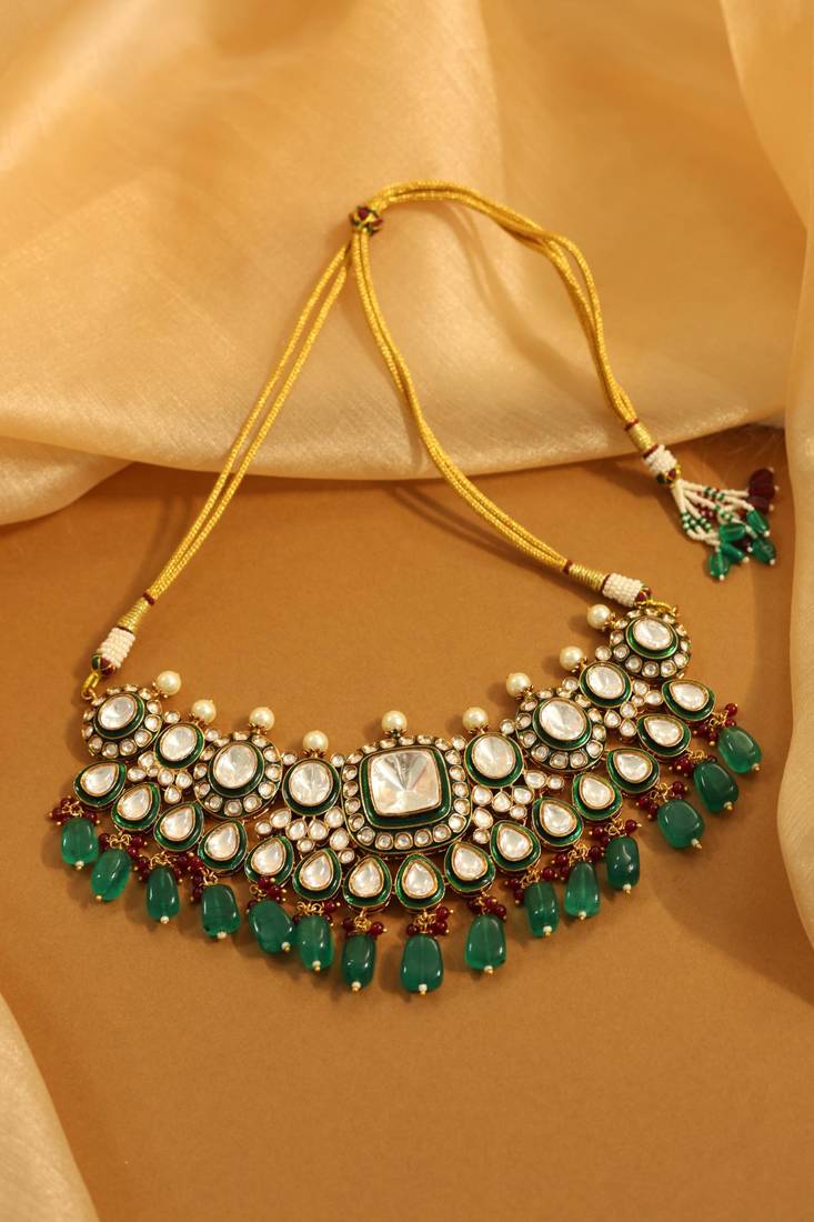 Meenakari emerald & polki choker