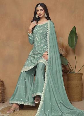 Sea Green Embroidery Chinon Palazzo 1