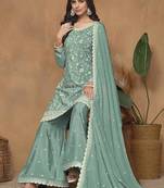 Sea Green Embroidery Chinon Palazzo