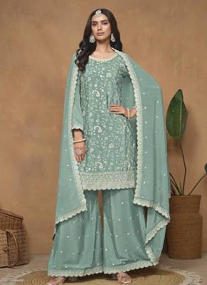 Sea Green Embroidery Chinon Palazzo 2