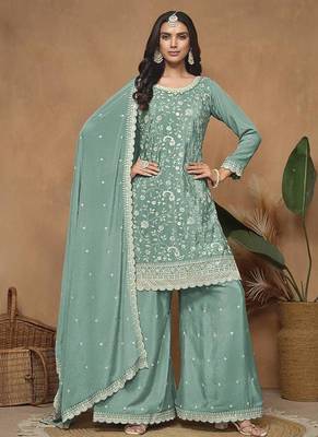 Sea Green Embroidery Chinon Palazzo 3