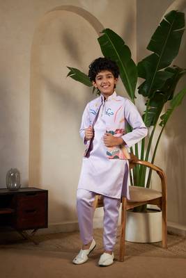 Lavender satin thead with sequins embroidered work wedding function festival party boys straight kurta pant koti 7