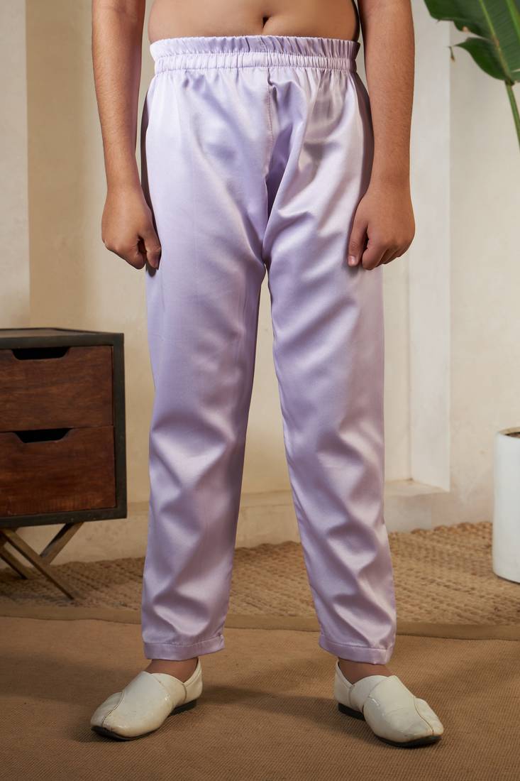 Lavender satin thead with sequins embroidered work wedding function festival party boys straight kurta pant koti