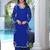 Royal-blue embroidered modal satin straight cut kurta culottes set