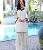 Cream embroidered organza straight cut kurta farshi salwar set