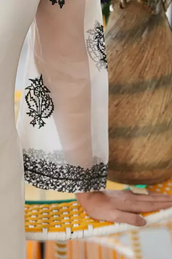 Cream embroidered organza straight cut kurta farshi salwar set