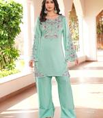 Light-green hand embroidery modal satin straight cut kurta farshi salwar set
