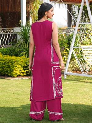 Pink hand embroidery modal satin straight cut kurta culottes set 4