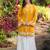 Yellow hand embroidery modal satin straight cut kurta kalidar palazzo set