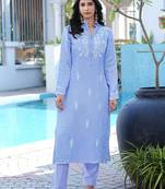 Light-purple embroidered modal satin straight cut kurta pants set