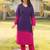 Dark-purple hand embroidery art silk straight cut kurta pants set
