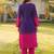 Dark-purple hand embroidery art silk straight cut kurta pants set
