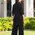 Black embroidered viscose georgette straight cut kurta culottes set