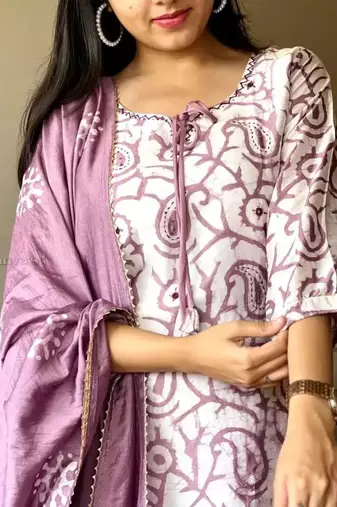 Jaipuri Pink Cotton Kurta & Pant With Dupatta