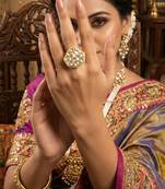 Classic kundan finger ring in high gold finish adjustable