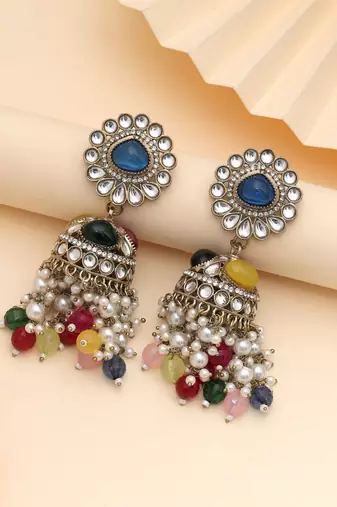 Multi color kundan earrings