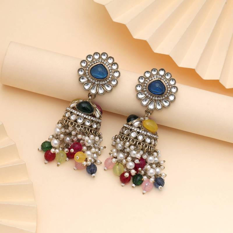 Multi color kundan earrings