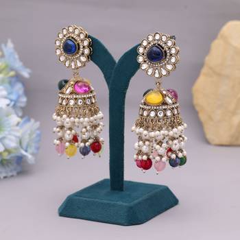 Multi color kundan earrings 2