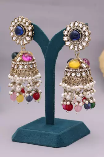 Multi color kundan earrings