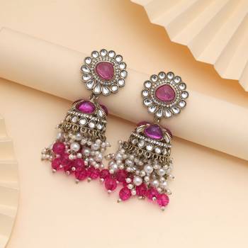 Rani color kundan earrings 1