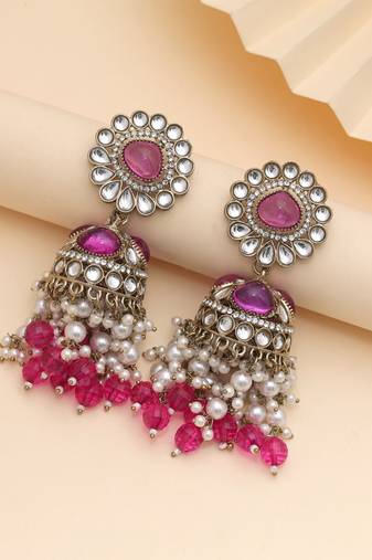 Rani color kundan earrings