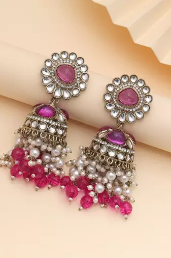 Rani color kundan earrings