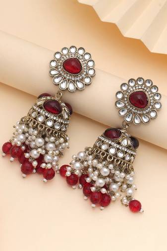 Maroon color kundan earrings