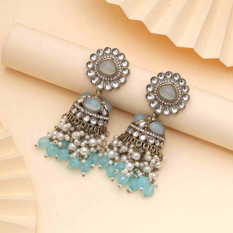 Sky blue color kundan earrings