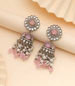Pink color kundan earrings