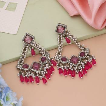 Rani color kundan earrings 1