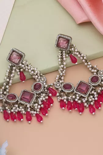 Rani color kundan earrings