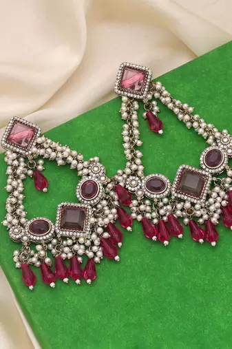 Rani color kundan earrings