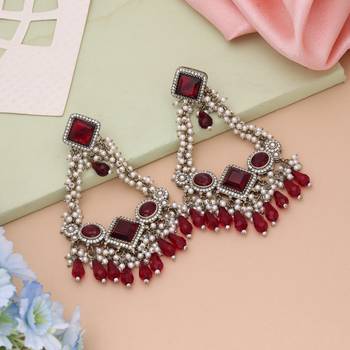 Maroon color kundan earrings 1