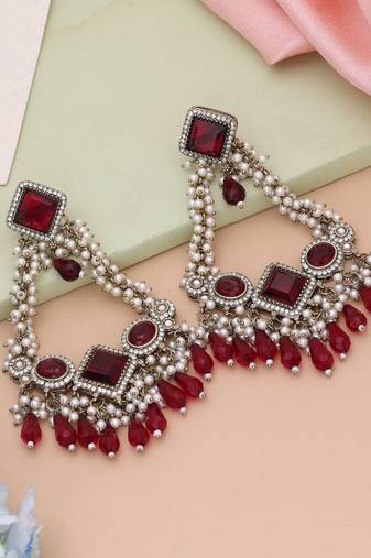 Maroon color kundan earrings