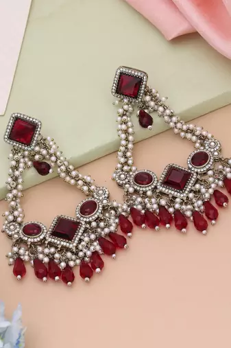 Maroon color kundan earrings