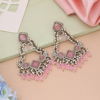 Pink color kundan earrings 1