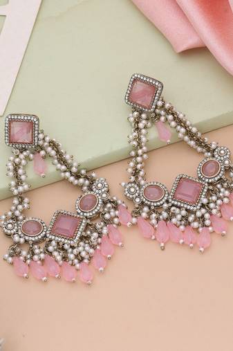 Pink color kundan earrings