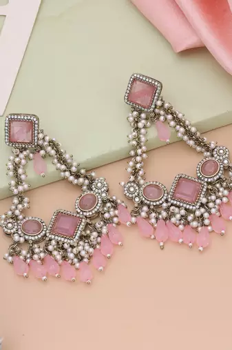 Pink color kundan earrings
