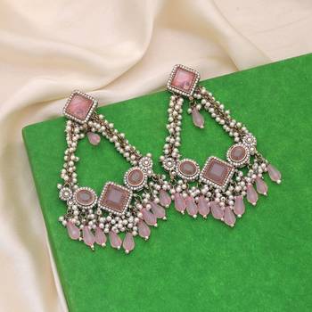 Pink color kundan earrings 2