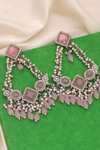 Pink color kundan earrings