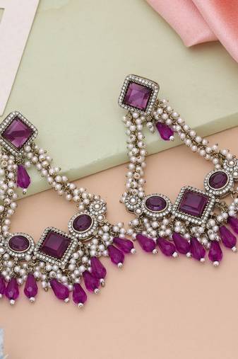Purple color kundan earrings