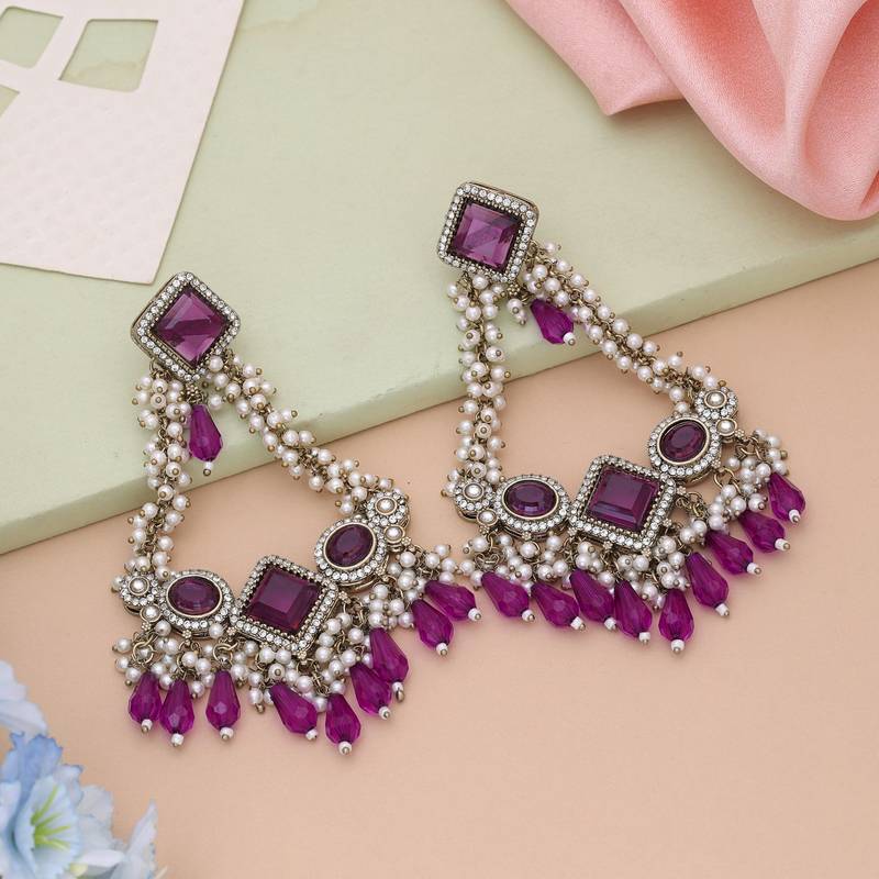 Purple color kundan earrings