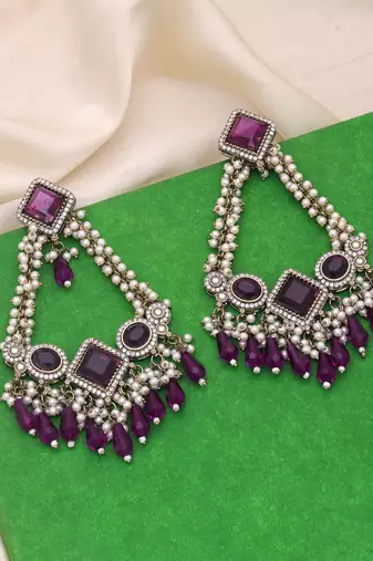 Purple color kundan earrings