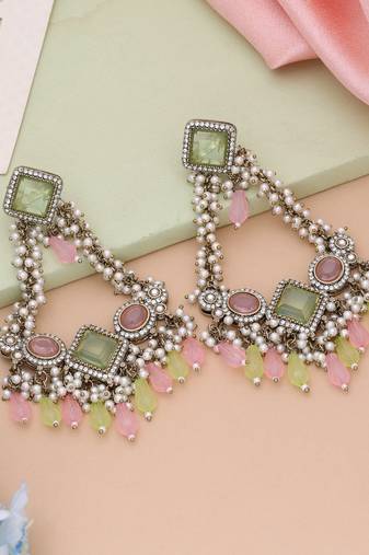 Pink & pista green color kundan earrings